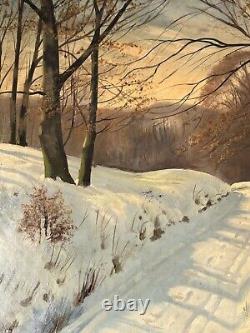 Harald Wentzel Antique Danish Landscape Oil Painting Old Winter Snow Denmark 30