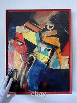 Harry D Bouras Antique Modern Abstract Collage Art Oil Painting Old Vintage 1972