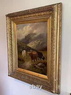 Henry Cooper Antique Cattle Cows Landscape Oil Painting Old 19th Century British