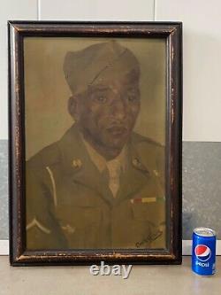 Historic Antique WWII Black African American Soldier Portrait Oil Painting 40