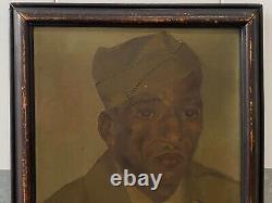 Historic Antique WWII Black African American Soldier Portrait Oil Painting 40