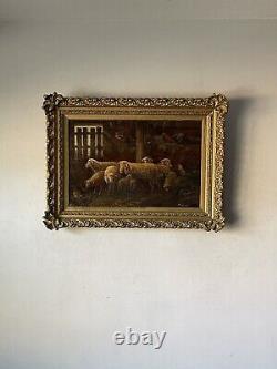 Important Feodor Von Luerzer 19th Century Antique Sheep Oil Painting Old Animal