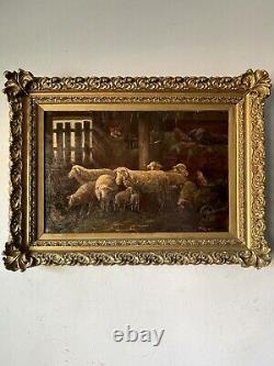 Important Feodor Von Luerzer 19th Century Antique Sheep Oil Painting Old Animal
