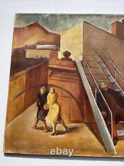 Jo Cain PAINTING ANTIQUE WPA Industrial Urban Large AMERICAN REGIONALISM NY Oil