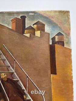 Jo Cain PAINTING ANTIQUE WPA Industrial Urban Large AMERICAN REGIONALISM NY Oil