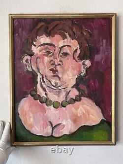 Kahn Antique Modern Expressionist Portrait Oil Painting Old Vintage Abstract 62