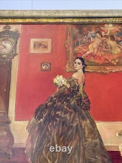 Karel Van Belle Painting Large Oil Antique Art Deco Estate Heirloom Pretty Woman