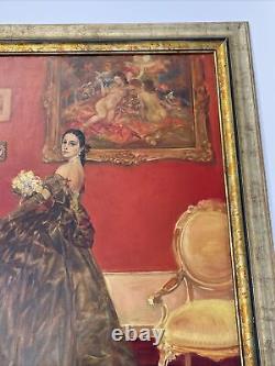 Karel Van Belle Painting Large Oil Antique Art Deco Estate Heirloom Pretty Woman