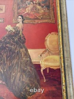 Karel Van Belle Painting Large Oil Antique Art Deco Estate Heirloom Pretty Woman