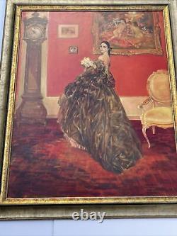 Karel Van Belle Painting Large Oil Antique Art Deco Estate Heirloom Pretty Woman