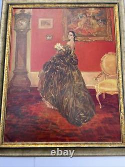 Karel Van Belle Painting Large Oil Antique Art Deco Estate Heirloom Pretty Woman