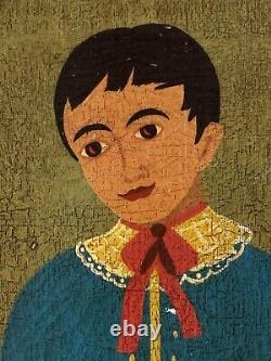 L Caruso Antique Modern Italian Folk Art Boy Oil Painting Old Vintage Italy 1960