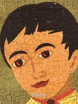 L Caruso Antique Modern Italian Folk Art Boy Oil Painting Old Vintage Italy 1960