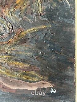 LARGE ANTIQUE EUROPEAN OCEAN SEASCAPE COASTAL OIL PAINTING OLD VINTAGE LAG 1960s