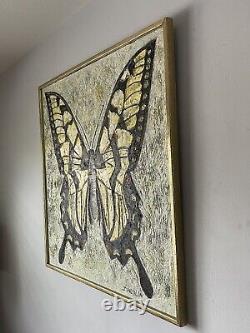 LARGE ANTIQUE MID CENTURY MODERN ABSTRACT BUTTERFLY OIL PAINTING OLD VINTAGE 60s