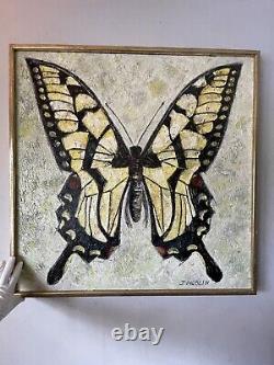 LARGE ANTIQUE MID CENTURY MODERN ABSTRACT BUTTERFLY OIL PAINTING OLD VINTAGE 60s