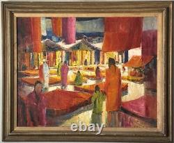 LARGE ANTIQUE MODERN ABSTRACT FIGURATIVE OIL PAINTING OLD VINTAGE CUBISM 1960s