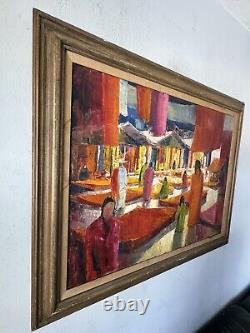 LARGE ANTIQUE MODERN ABSTRACT FIGURATIVE OIL PAINTING OLD VINTAGE CUBISM 1960s