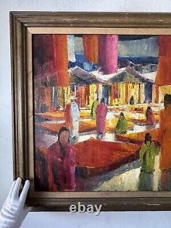 LARGE ANTIQUE MODERN ABSTRACT FIGURATIVE OIL PAINTING OLD VINTAGE CUBISM 1960s