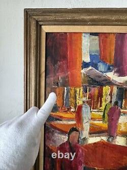 LARGE ANTIQUE MODERN ABSTRACT FIGURATIVE OIL PAINTING OLD VINTAGE CUBISM 1960s