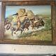 Large Antque Framed Oil Painting Fighting Native American Indian Signed Russano
