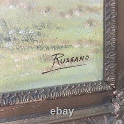 LARGE ANTQUE FRAMED Oil Painting Fighting Native American Indian SIGNED RUSSANO