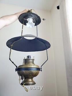 LARGE Antique 1890s Hanging Country Store Kerosene Oil Lamp with Tin Shade