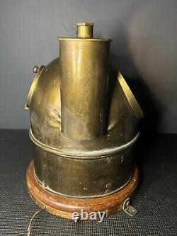 LARGE Antique Ship Compass DUAL OIL CONVERTED TO LAMP BINNACLE BRONZE/BRASS