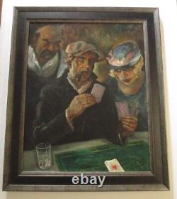 LARGE MARCEL PRUNIER PAINTING FRENCH IMPRESSIONIST ART DECO POKER NIGHT Antique