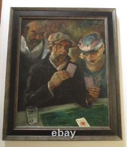 LARGE MARCEL PRUNIER PAINTING FRENCH IMPRESSIONIST ART DECO POKER NIGHT Antique