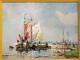 Large Original Oil Canvas Painting Fishing Sail Boats Seascape Vintage Antique