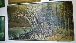 LG Antique Original Oil Painting Framed Canvas Signed W. A. Adams 52.5 X 28.5