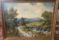 Landscape Large Oil Painting Detroit Publishing Co. Antique 43x34 Signed Rare