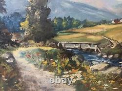 Landscape Large Oil Painting Detroit Publishing Co. Antique 43x34 Signed Rare