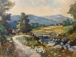 Landscape Large Oil Painting Detroit Publishing Co. Antique 43x34 Signed Rare