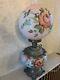 Large 1800's 26 Antique Rose Floral Electrified Gone With The Wind Oil Lamp
