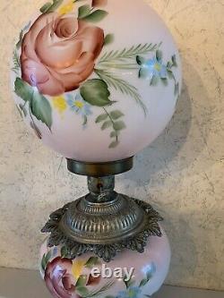 Large 1800's 26 Antique Rose Floral Electrified Gone with the Wind Oil Lamp