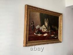 Large 19th Century Antique Portrait of Cats Oil Painting by Maria Klerx