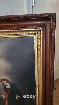 Large ANTIQUE OIL PAINTING On Canvas Jesus Religious Victoria Gold Trim FRAME