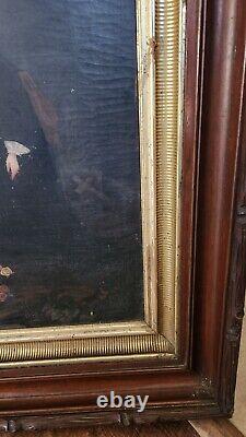 Large ANTIQUE OIL PAINTING On Canvas Jesus Religious Victoria Gold Trim FRAME