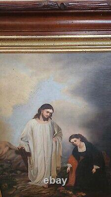 Large ANTIQUE OIL PAINTING On Canvas Jesus Religious Victoria Gold Trim FRAME