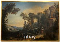 Large Antique 18thC French PIERRE PATEL Chateau Ruin Landscape O/B Oil Painting