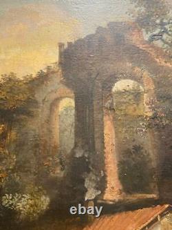 Large Antique 18thC French PIERRE PATEL Chateau Ruin Landscape O/B Oil Painting