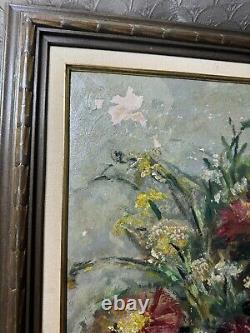 Large Antique AA Still Life With Vase Of Flowers Oil Painting Signed/Framed