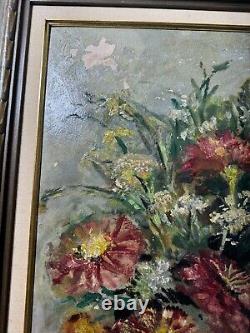 Large Antique AA Still Life With Vase Of Flowers Oil Painting Signed/Framed