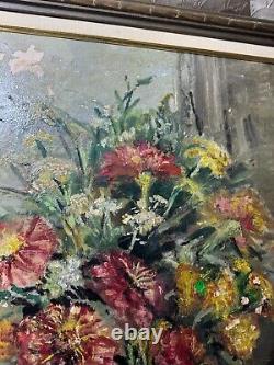 Large Antique AA Still Life With Vase Of Flowers Oil Painting Signed/Framed