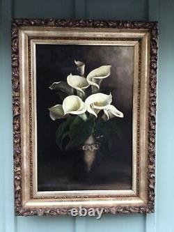 Large Antique Calla Lily Oil/Canvas Original Gilt Frame Great Condition