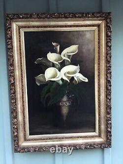 Large Antique Calla Lily Oil/Canvas Original Gilt Frame Great Condition