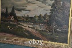 Large Antique Cottage Landscape by Listed American Artist Thomas Manning Moore