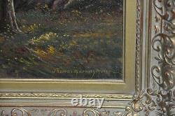 Large Antique Cottage Landscape by Listed American Artist Thomas Manning Moore
